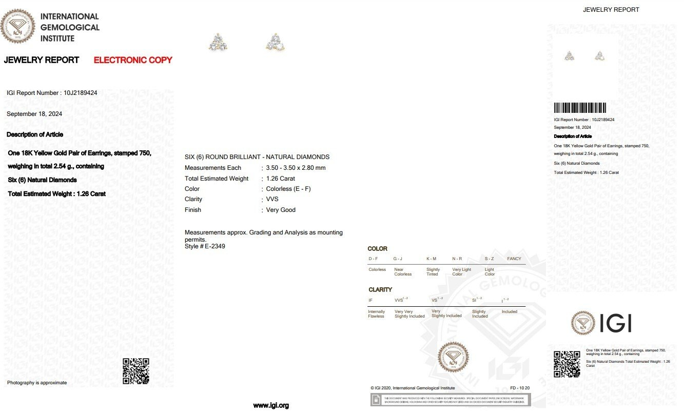 Prabangūs trikampiai 18 karatų aukso auskarai su 1.26 ct deimantais - Image 7