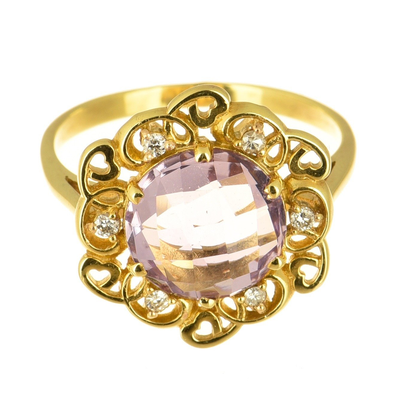 Prabangus 14 karatų geltono aukso žiedas, dekoruotas vienu 2.50 ct fantazinio šlifavimo ametistu ir šešiais briliantinio šlifavimo deimantais - Image 9