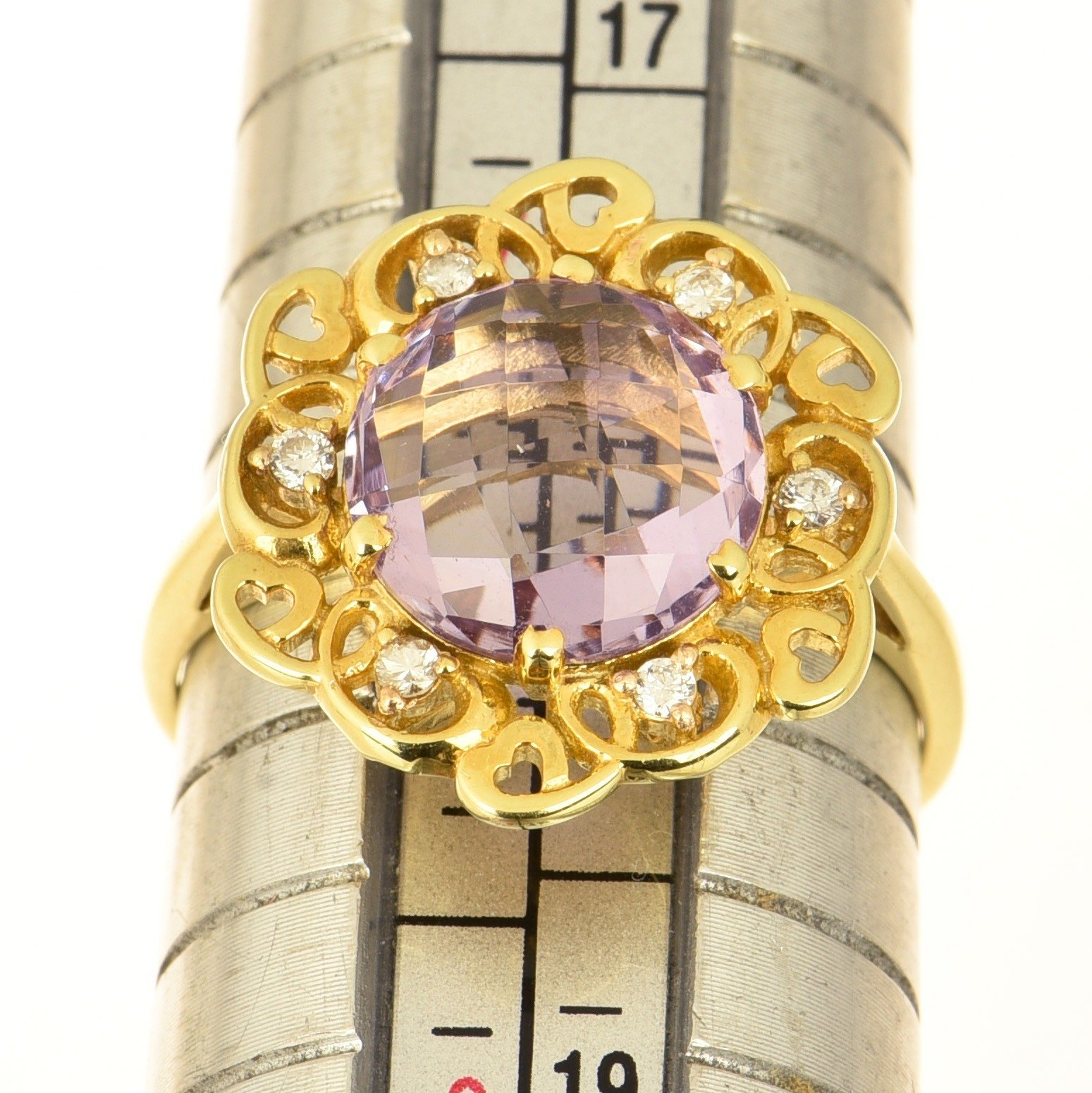 Prabangus 14 karatų geltono aukso žiedas, dekoruotas vienu 2.50 ct fantazinio šlifavimo ametistu ir šešiais briliantinio šlifavimo deimantais - Image 4