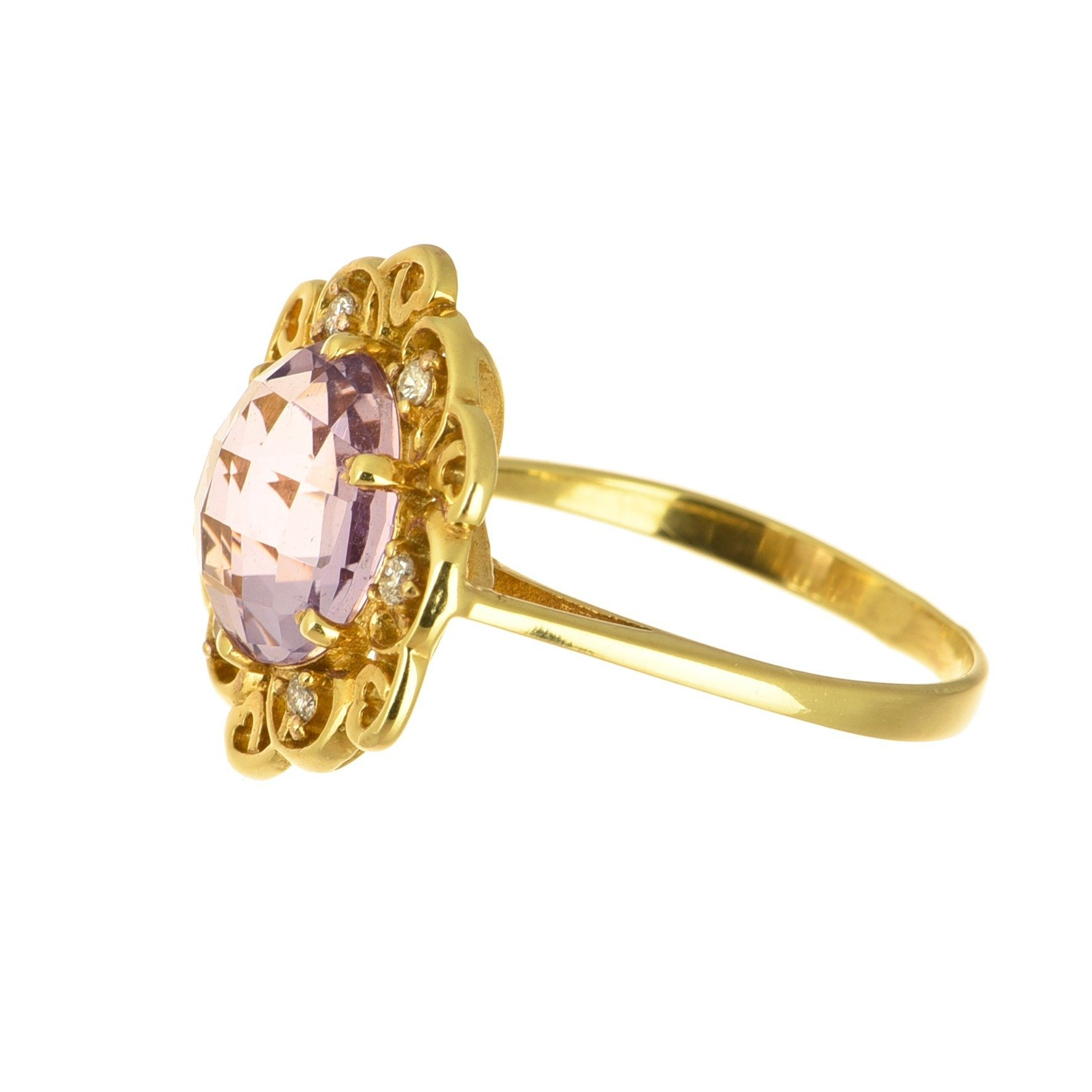 Prabangus 14 karatų geltono aukso žiedas, dekoruotas vienu 2.50 ct fantazinio šlifavimo ametistu ir šešiais briliantinio šlifavimo deimantais - Image 7