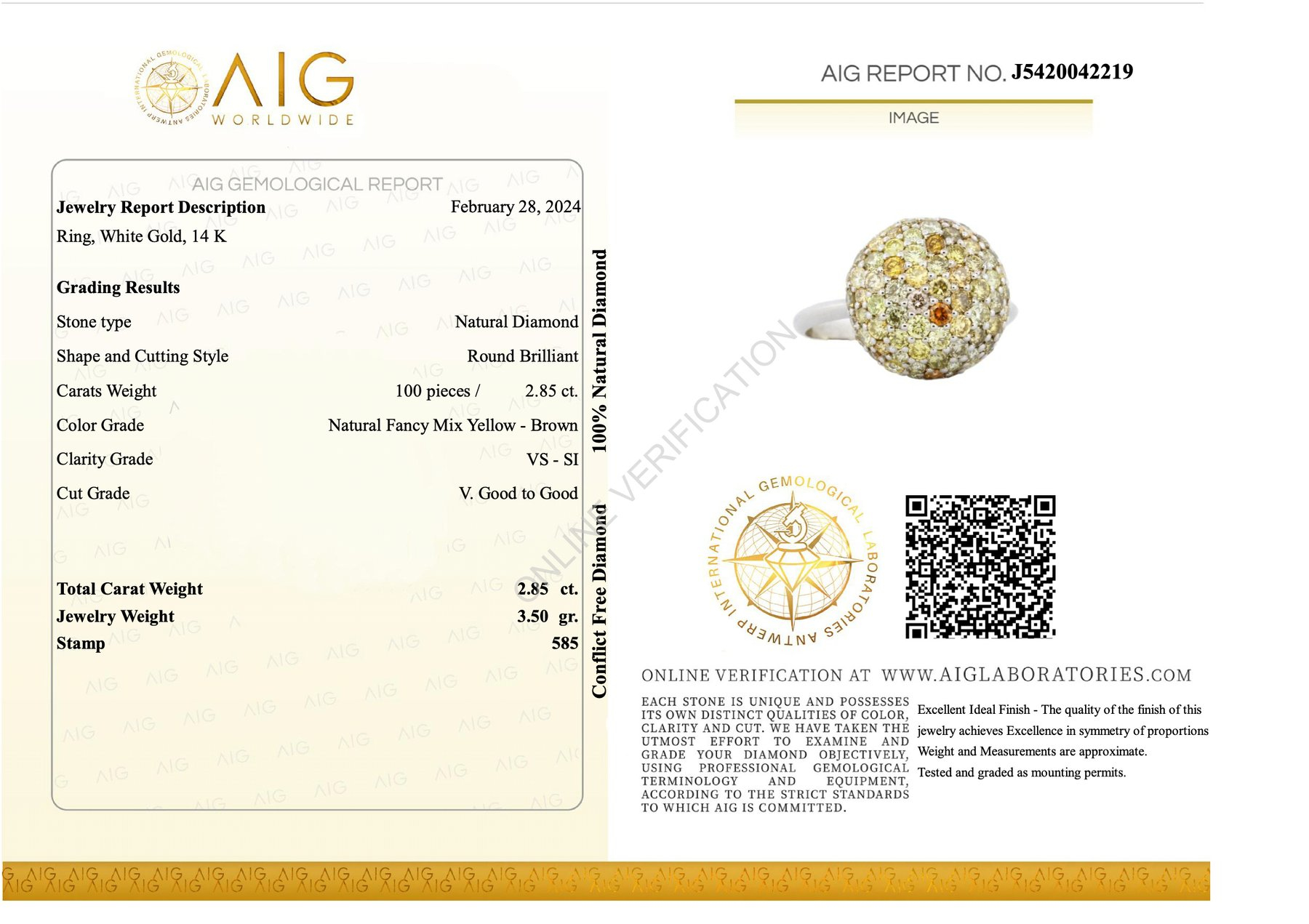 14 kt baltasis auksas su 2,85 ct natūraliais deimantais (Fancy geltonos–rudos spalvos) - Image 9