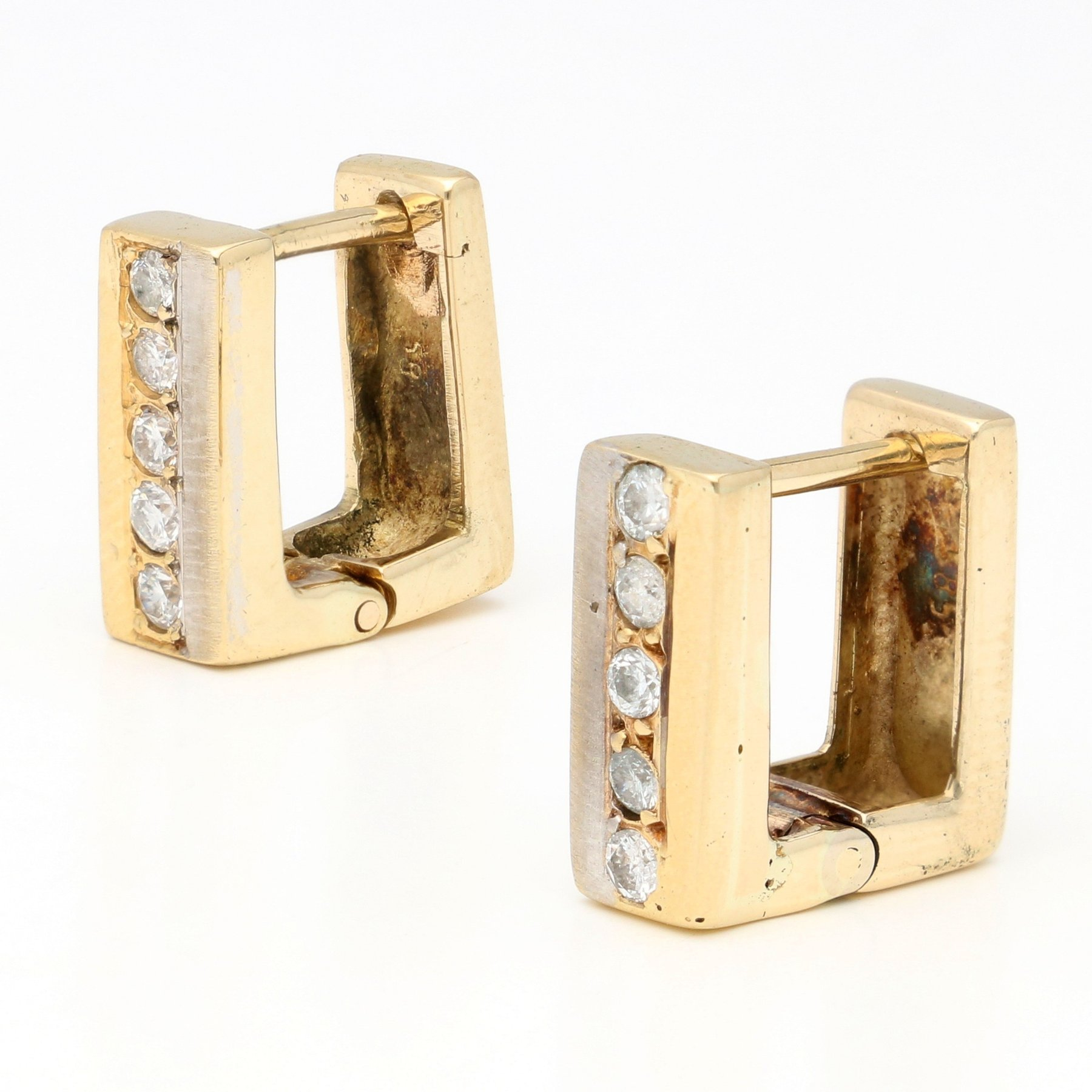 14 karatų dviejų spalvų aukso auskarai su 0,30 ct deimantais (dėvėti)