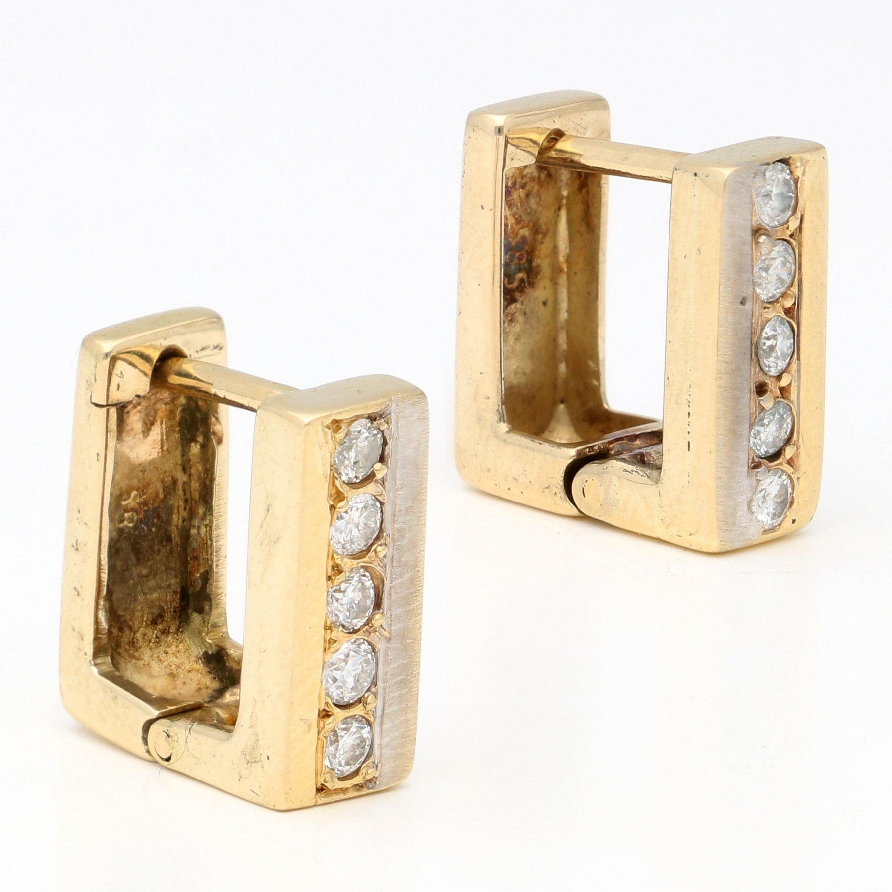 14 karatų dviejų spalvų aukso auskarai su 0,30 ct deimantais (dėvėti) - Image 2