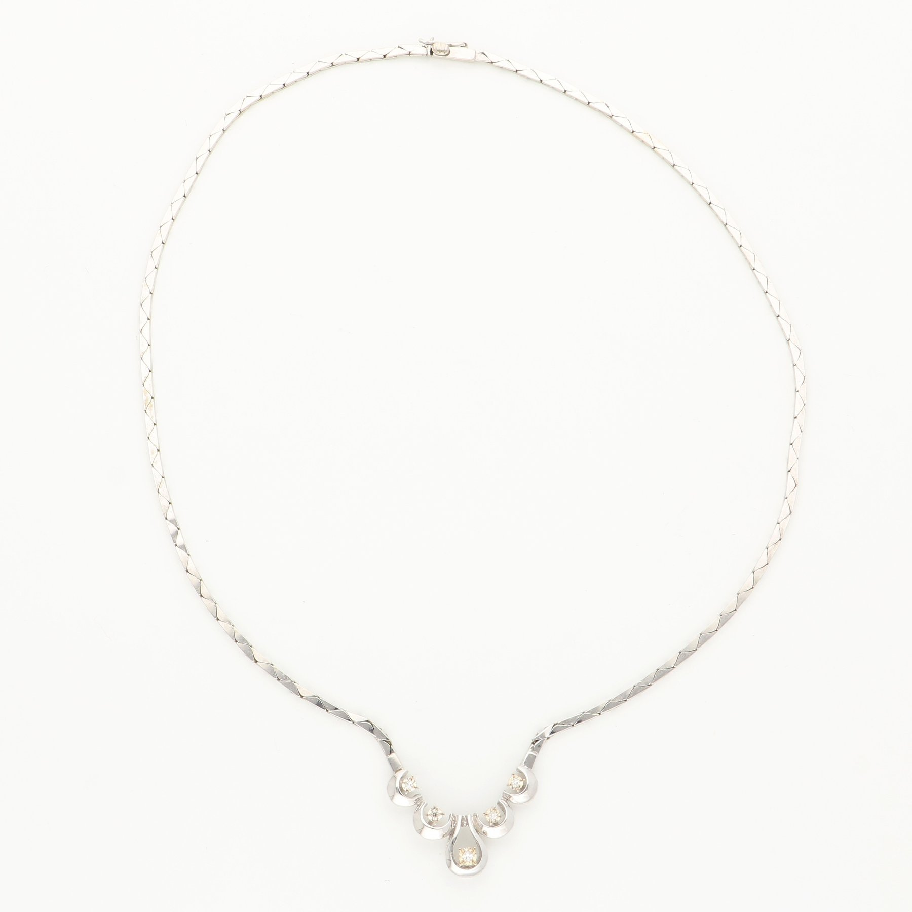 14 karatų baltojo aukso vintažinis kaklo papuošalas su 0,05 ct deimantais - Image 6