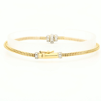 Prabangi 18 karatų geltono aukso apyrankė su išskirtiniu pynimu ir deimantais (PARDUOTAS)