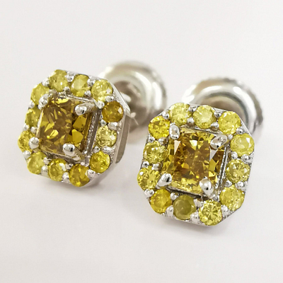 Prabangūs 14 karatų baltojo aukso auskarai su 0.52 ct Fancy Vivid Yellow Deimantais