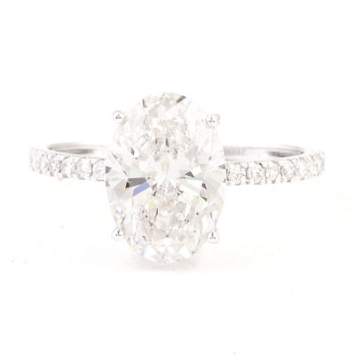 Prabangus 14 karatų baltojo aukso žiedas su 2.97 ct laboratoriniais deimantais