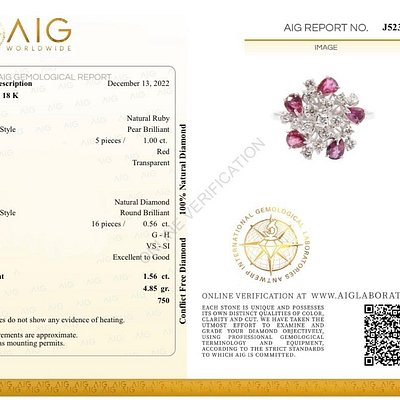 18 karatų baltojo aukso žiedas su 0,56 ct deimantais ir 1,00 ct natūraliais rubinais — Deimora papuošalai