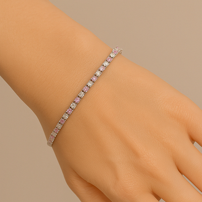 18 kt. baltojo aukso teniso apyrankė su safyrais ir deimantais — Deimora papuošalai