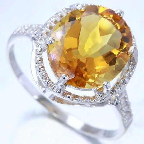 Išskirtinio dizaino 14 karatų baltojo aukso žiedas su 5.00 ct ovalo formos citrinu ir 6 briliantinio šlifavimo deimantais - Image 5