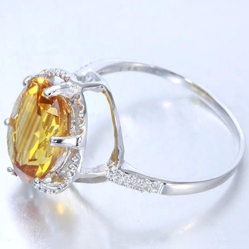 Išskirtinio dizaino 14 karatų baltojo aukso žiedas su 5.00 ct ovalo formos citrinu ir 6 briliantinio šlifavimo deimantais - Image 4