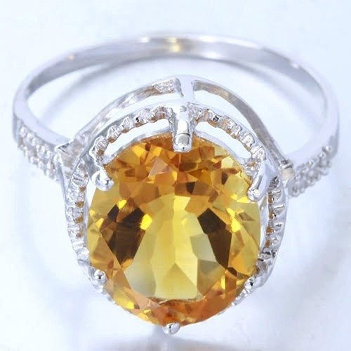 Išskirtinio dizaino 14 karatų baltojo aukso žiedas su 5.00 ct ovalo formos citrinu ir 6 briliantinio šlifavimo deimantais - Image 3