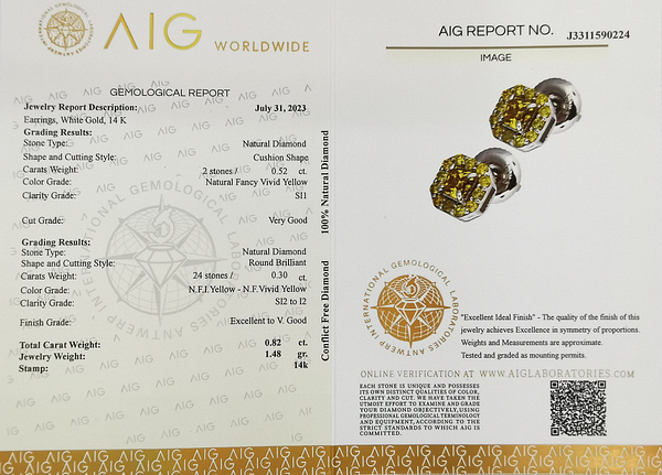 Prabangūs 14 karatų baltojo aukso auskarai su 0.52 ct Fancy Vivid Yellow Deimantais - Image 2