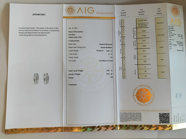 18 kt. Baltojo aukso Auskarai su 0.66 ct Deimantais - Image 3