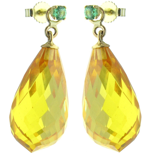 Prabangūs 18 kt geltono aukso auskarai su citrinais ir smaragdais