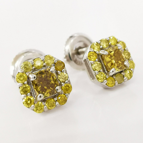 Prabangūs 14 karatų baltojo aukso auskarai su 0.52 ct Fancy Vivid Yellow Deimantais - Image 4