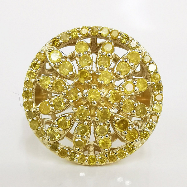 Prabangus 14 karatų geltono aukso žiedas, inkrustuotas 98 apvalaus briliantinio šlifavimo 1.65ct natūraliais geltonais deimantais - Image 10