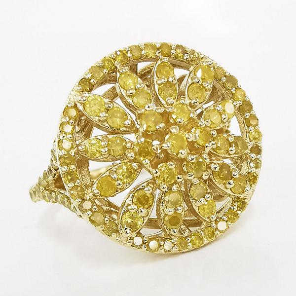 Prabangus 14 karatų geltono aukso žiedas, inkrustuotas 98 apvalaus briliantinio šlifavimo 1.65ct natūraliais geltonais deimantais - Image 9