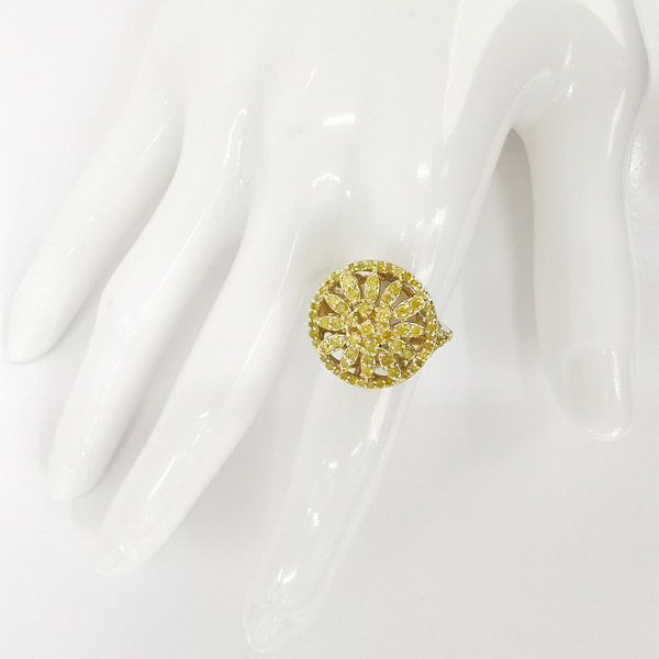 Prabangus 14 karatų geltono aukso žiedas, inkrustuotas 98 apvalaus briliantinio šlifavimo 1.65ct natūraliais geltonais deimantais - Image 7