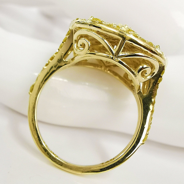 Prabangus 14 karatų geltono aukso žiedas, inkrustuotas 98 apvalaus briliantinio šlifavimo 1.65ct natūraliais geltonais deimantais - Image 6