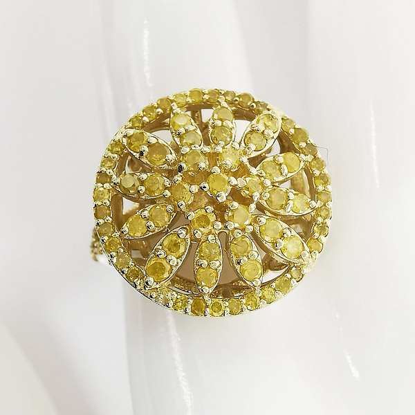 Prabangus 14 karatų geltono aukso žiedas, inkrustuotas 98 apvalaus briliantinio šlifavimo 1.65ct natūraliais geltonais deimantais - Image 5