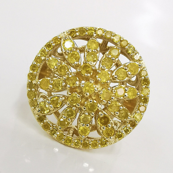 Prabangus 14 karatų geltono aukso žiedas, inkrustuotas 98 apvalaus briliantinio šlifavimo 1.65ct natūraliais geltonais deimantais - Image 4
