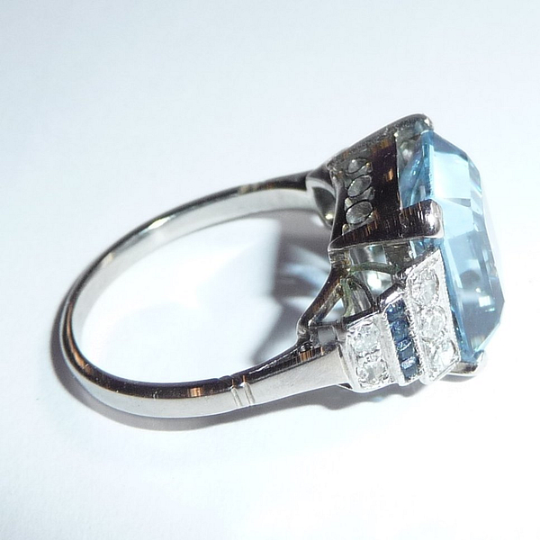 14 kt. baltojo aukso žiedas su 6.20 ct topazu, deimantais ir safyrais - Image 6